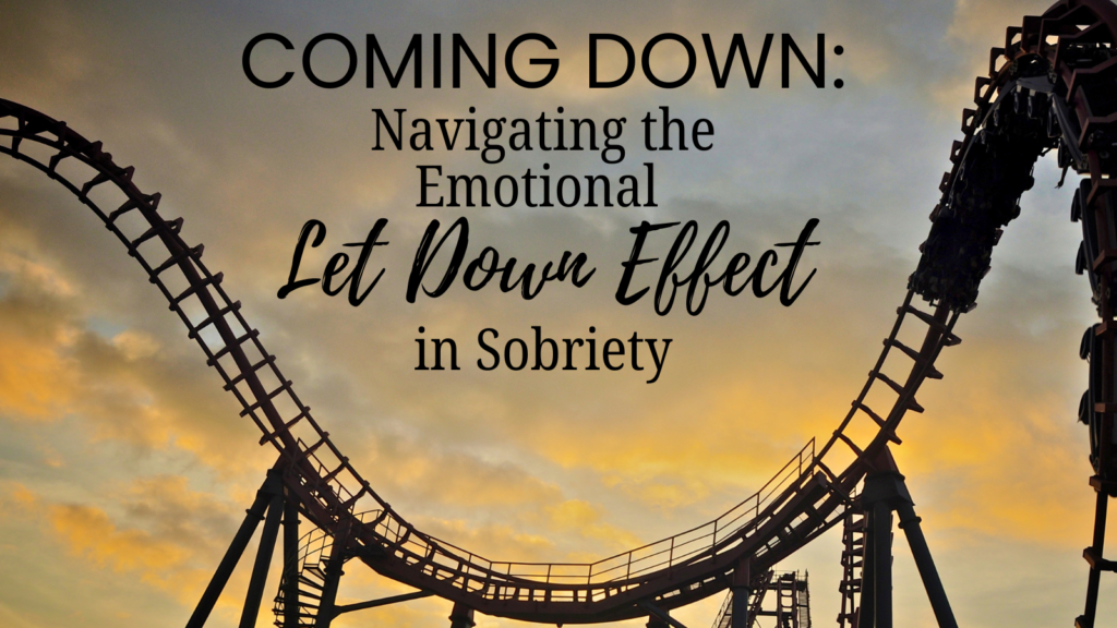 Image: A roller coaster silhouette with a sunset and clouds in the distance. Image symbolizes the emotional ups and downs discussed in the blog post about the let down effect in sobriety from alcohol