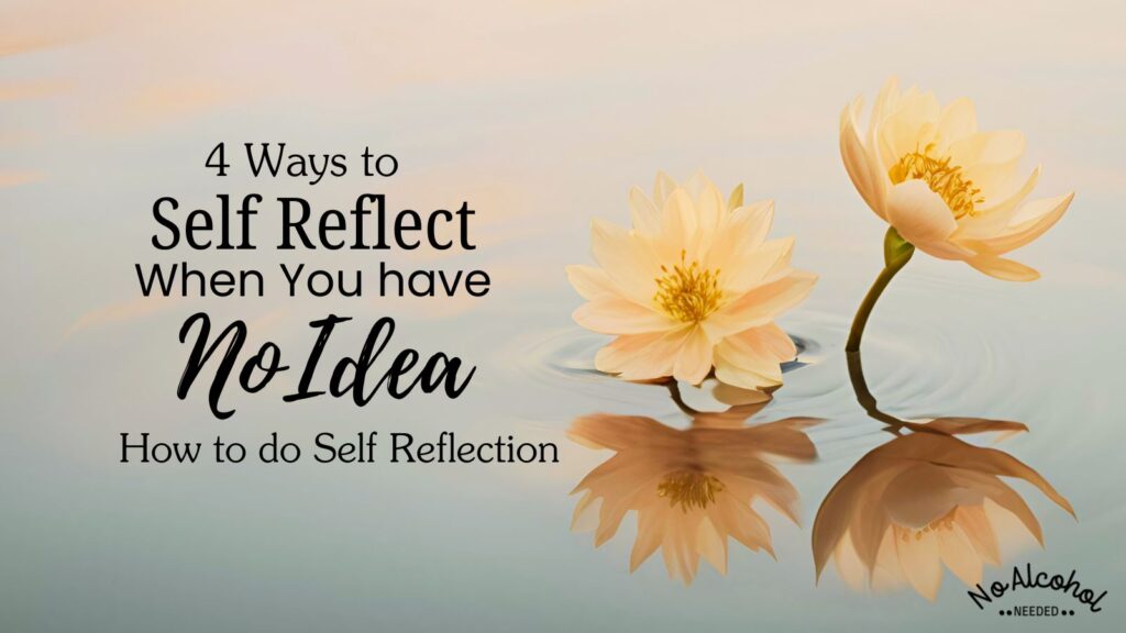 image: two water lilies reflected in the water from which they are growing. Image represents the topic of the sobriety blog article about how to do self reflection.